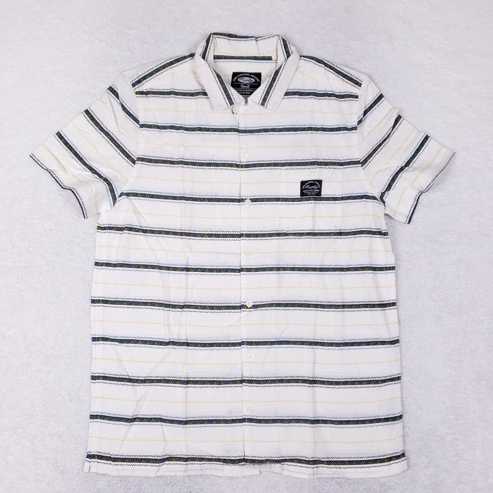 Mambo Shirt Mens S Short Sleeve Button Down White Tribal Geometric Surf Beach